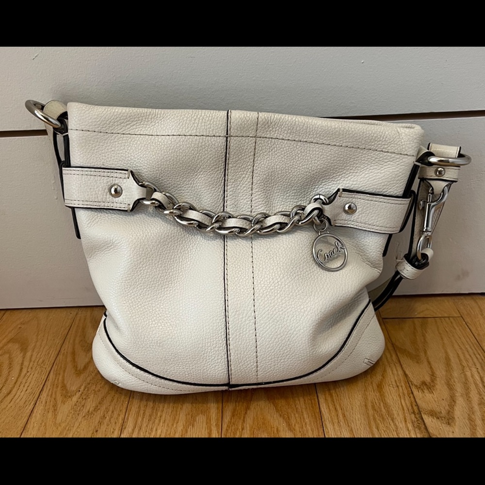 Coach- white all leather medium size crossbody or shoulder bag